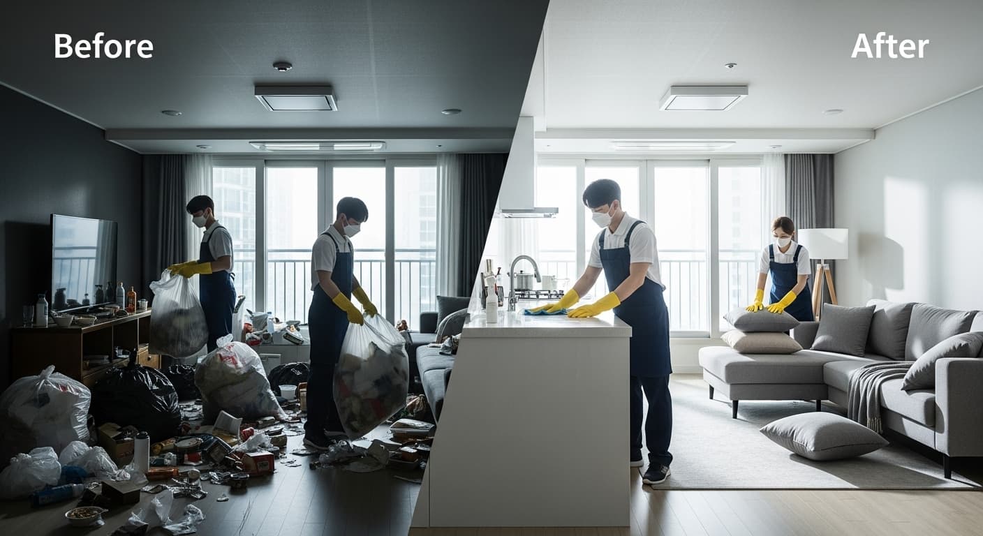 쓰레기집청소 악취제거 현장 작업 이미지